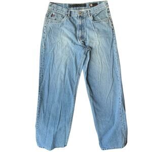 Reunion Men Waxed Denim Classic Straight Leg Jeans size 36 x 32, Blue